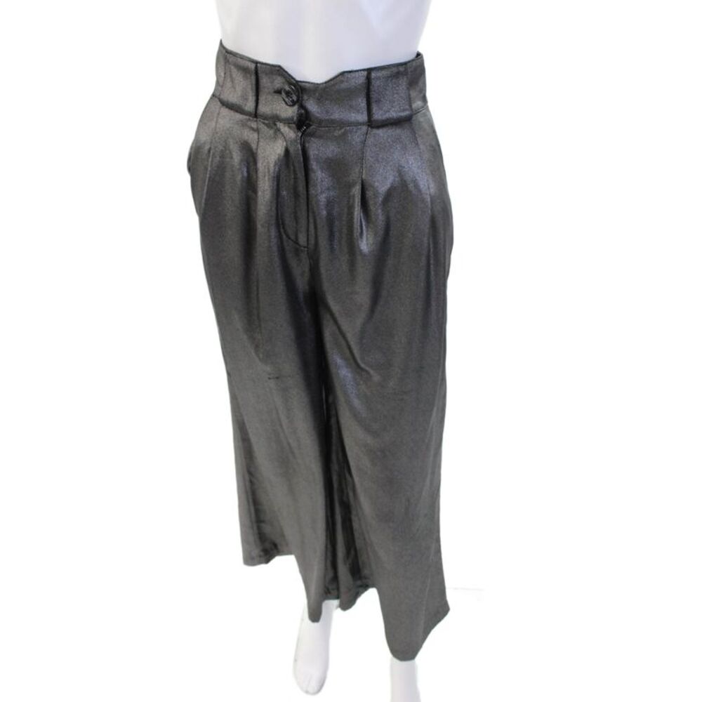 L Academie Womens Cropped Dress Pants Dark Gray Button Size 2XS